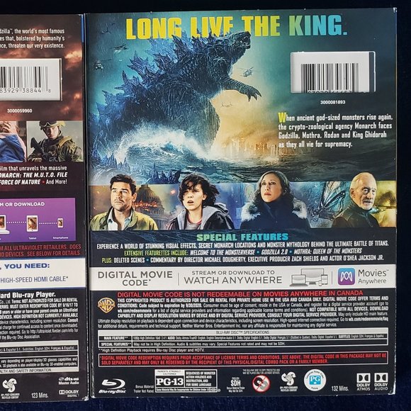 LOT OF 2 GODZILLA 2014 & GODZILLA KING OF THE MONSTERS 2019 BLU-RAY 3D + BLU-RAY - Picture 4 of 4